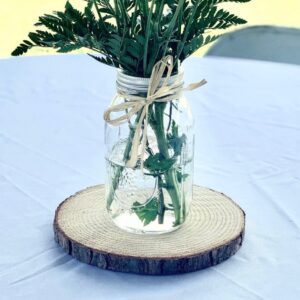 Mason Jars, wood charger, centerpiece