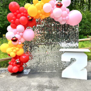 silver shimmer wall and number 2 table